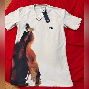 Y-3 Men's Artistic Cream and Brown T-Shirt